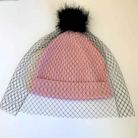 kate spade pink black Fit To Be Tied Wool Veil Hat nwot - Picture 2 of 16